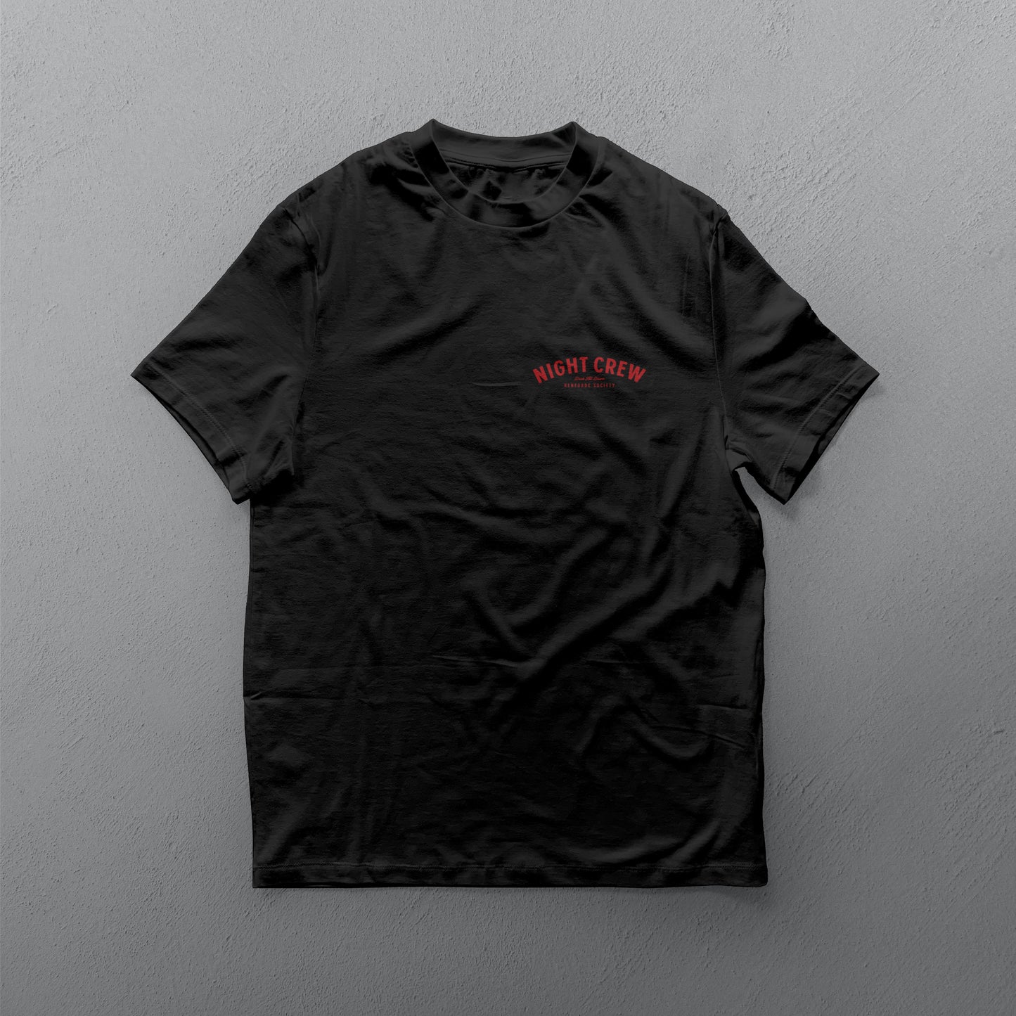 NIGHT CREW BADGES PREMIUM T-SHIRT - BLACK/RED