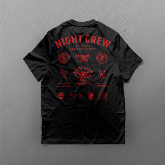 NIGHT CREW BADGES PREMIUM T-SHIRT - BLACK/RED